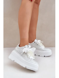 Kožené sneakersy na platformě CheBello 4658 stříbrné
