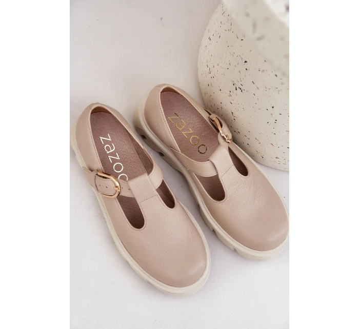 Kožené Polobotky S Přezkou Zazoo 20183 Béžové