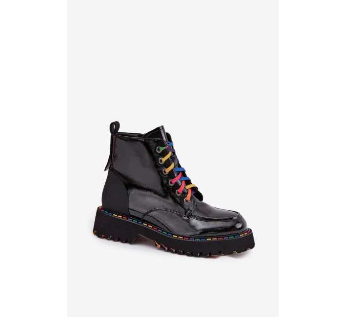 Kožené lakované dámské kotníkové boty Artiker 57C0064 Černé