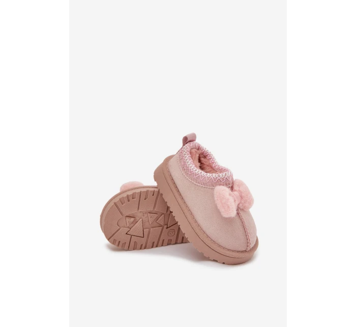 Dětské sněhule s výšivkou a mašlí Růžové Daven