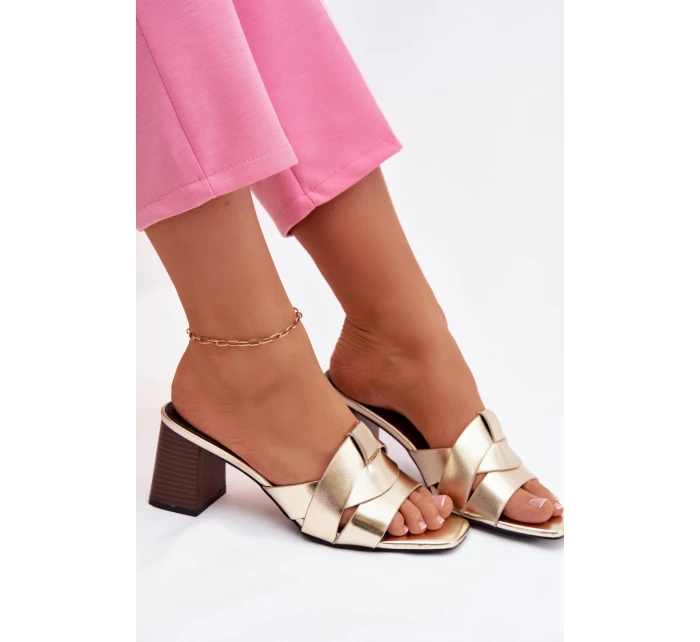 Dámské sandály na podpatku s pásky Eko kůže zlaté Corivelle