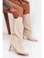 Dámské nazouvací kozačky na jehlovém podpatku Olivienne – světle béžové Dámské nazouvací kozačky na jehlovém podpatku Olivienne – světle béžové