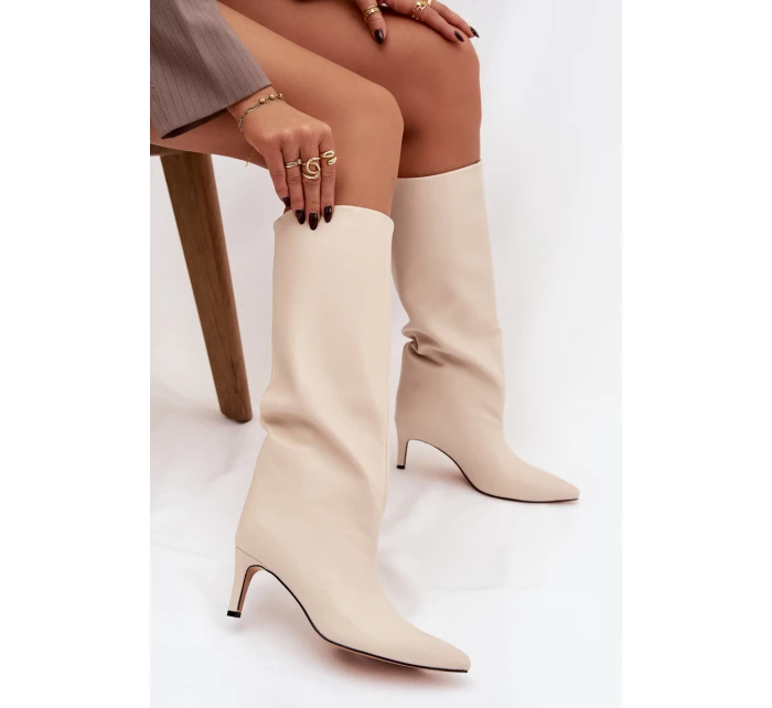 Dámské nazouvací kozačky na jehlovém podpatku Olivienne – světle béžové Dámské nazouvací kozačky na jehlovém podpatku Olivienne – světle béžové