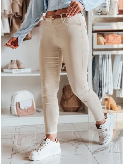 Dámské džínové kalhoty s páskem CLARET ve světle béžové barvě FashionStreet UY2440 Dámské džínové kalhoty s páskem CLARET ve světle béžové barvě FashionStreet UY2440