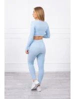 Komplet z bluzką top prążkowany niebieski