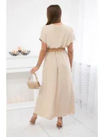 Dlouhé šaty s ozdobným páskem béžové Dlouhé šaty s ozdobným páskem béžové