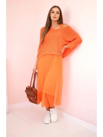 Plisované šaty s ažurovým model 20973379 pomeranč - K-Fashion