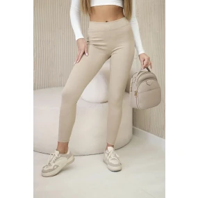 Dámské žebrované legíny s vysokým pasem béžový