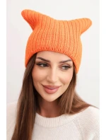 Dámská zimní čepice s vlnou v kočičím střihu z žebrované pleteniny K419 oranžová Dámská zimní čepice s vlnou v kočičím střihu z žebrované pleteniny K419 oranžová