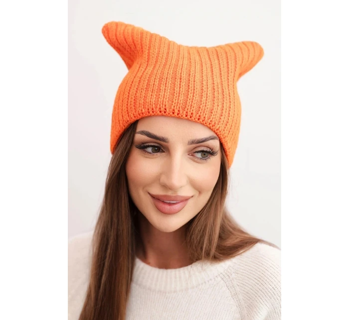 Dámská zimní čepice s vlnou v kočičím střihu z žebrované pleteniny K419 oranžová Dámská zimní čepice s vlnou v kočičím střihu z žebrované pleteniny K419 oranžová
