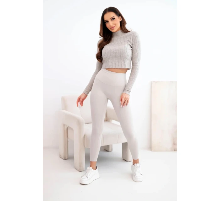Dámské legíny s vysokým pasem a elastickým pasem béžové