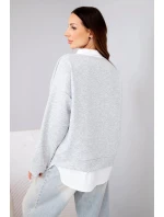 Dámská máslová mikina z viskózy s košilovou vsadkou šedá Dámská máslová mikina z viskózy s košilovou vsadkou šedá