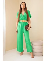 Kombinéza s ozdobným páskem v pase zelený