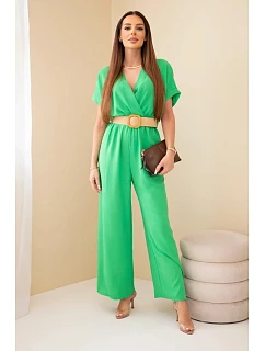 Kombinéza s ozdobným páskem v pase zelený