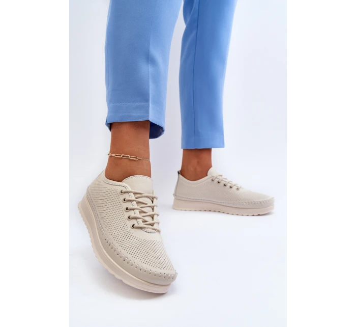 Kožené Sportovní Dámské Tenisky Beige Lalnai Kožené Sportovní Dámské Tenisky Beige Lalnai