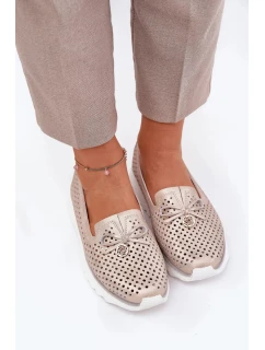 Dámské ažurové polobotky z přírodní kůže – zlaté