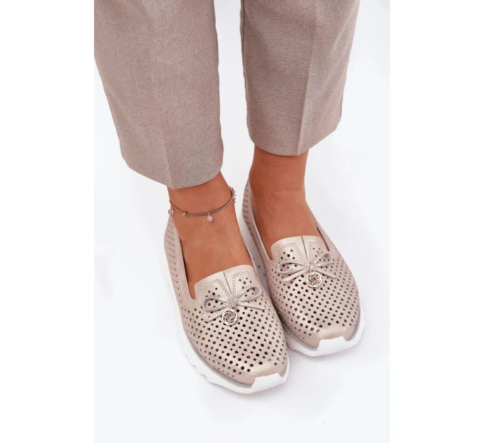 Dámské ažurové polobotky z přírodní kůže – zlaté