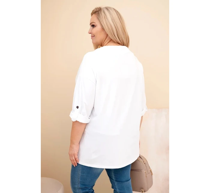 Dámská blůza Plus Size s bavlnou volného střihu s vodním výstřihem bílá