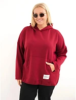 Dámská plus size viskózová mikina s kapucí a klokaní kapsou bordová Dámská plus size viskózová mikina s kapucí a klokaní kapsou bordová