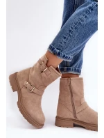Dámské ploché kozačky s přezkami, béžová Bliggore Dámské ploché kozačky s přezkami, béžová Bliggore