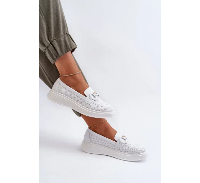 Dámské kožené mokasíny na platformě, bílé S.Barski Dámské kožené mokasíny na platformě, bílé S.Barski