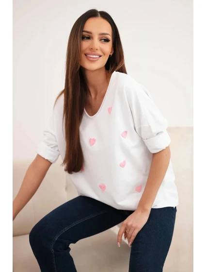 Dámská bavlněná blůza s dlouhým rukávem a srdíčky model 21890106 - K-Fashion
