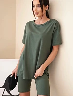 Dámský bavlněný komplet s krátkým rukávem a šortkami žlutý