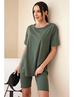 Dámský bavlněný komplet s krátkým rukávem a šortkami žlutý