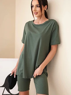 Dámský bavlněný komplet s krátkým rukávem a šortkami žlutý