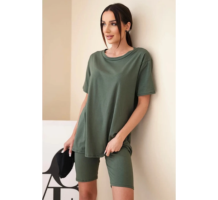 Dámský bavlněný komplet s krátkým rukávem a šortkami žlutý