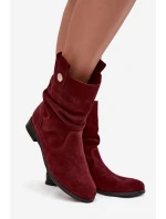 Kožené semišové dámské boty s řasením zateplené Zazoo 4210 bordó