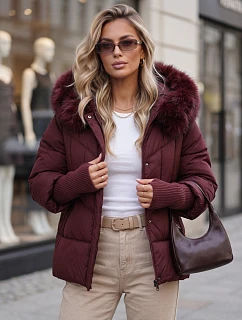 Pikowana kurtka damska zimowa z futerkiem bordowa model 22371728 - FashionStreet