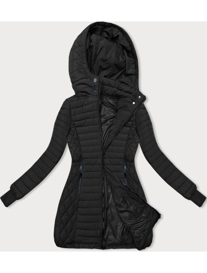 Černá dámská bunda s kapucí pro přechodné období (2M-017)