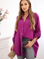 Bavlněná mušelínová košile Plus Size tmavě fialová