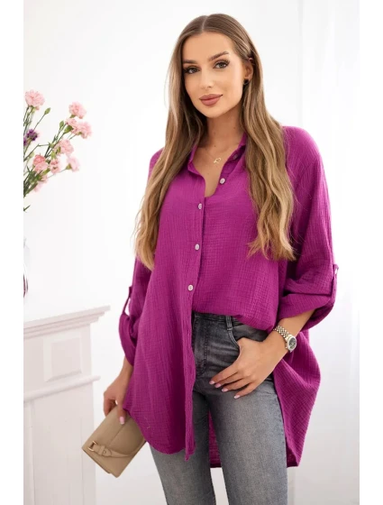 Bavlněná mušelínová košile Plus Size tmavě fialová