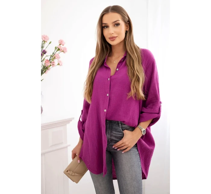Bavlněná mušelínová košile Plus Size tmavě fialová