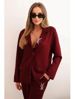 Dámský komplet s viskózou s ozdobami a model 21327496 kalhotami bordový - K-Fashion