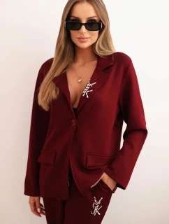 Dámský komplet s viskózou s ozdobami a model 21327496 kalhotami bordový - K-Fashion