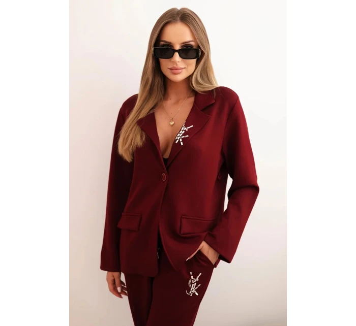 Dámský komplet s viskózou s ozdobami a elastickými kalhotami bordový Dámský komplet s viskózou s ozdobami a elastickými kalhotami bordový