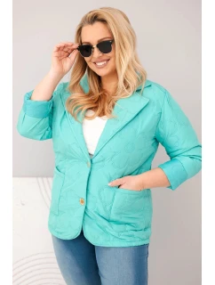 Dámská bunda Plus Size prošívaná s květinami s límcem a kapsami mátová