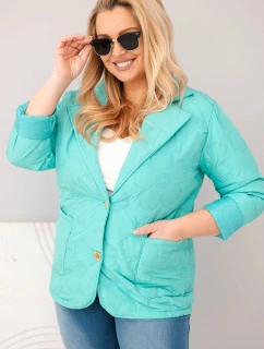 Dámská bunda Plus Size prošívaná s květinami s límcem a kapsami mátová
