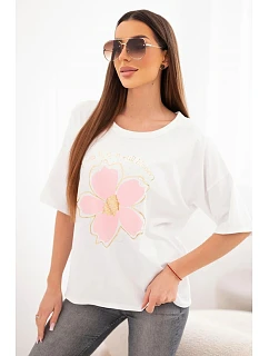 Dámská bavlněná oversize halenka s květinovým potiskem bílá