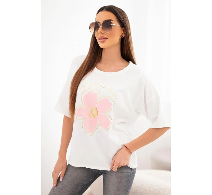 Dámská bavlněná oversize halenka s květinovým potiskem bílá