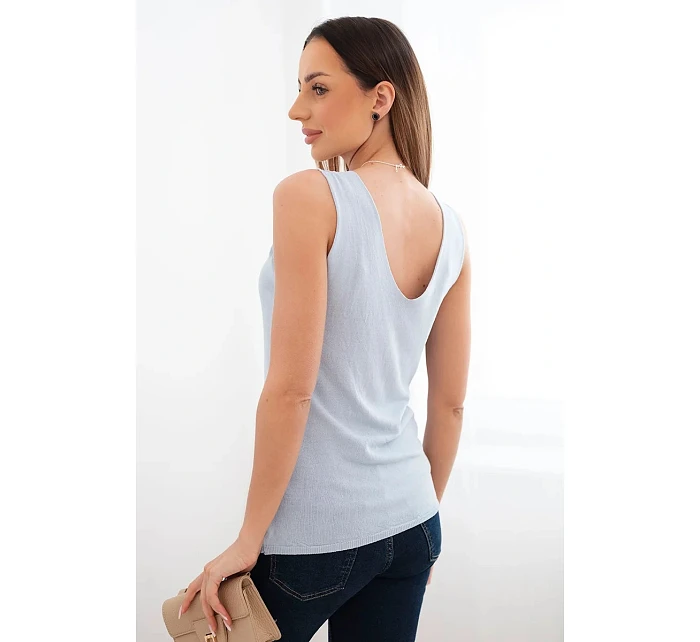 Dámská viskózová halenka bez rukávů s výstřihem do V modrá