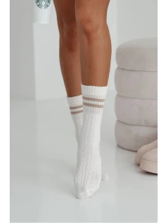 Dámské ponožky copánek s pruhy – ecru