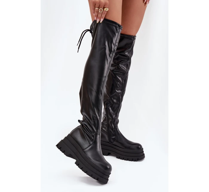 Dámské kozačky nad kolena na masivní platformě Erisna – černé