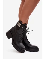 Dámské kožené workery na podpatku s ozdobným detailem Artiker – černé Dámské kožené workery na podpatku s ozdobným detailem Artiker – černé