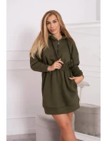 Dámské šaty s kapucí 68470 Khaki zelená - K-Fashion