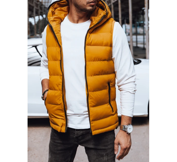Pánská prošívaná vesta s kapucí žlutá FashionStreet TX4752