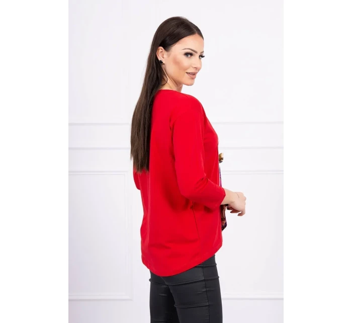 Halenka s grafickou a barevnou 3D mašlí červená Halenka s grafickou a barevnou 3D mašlí červená